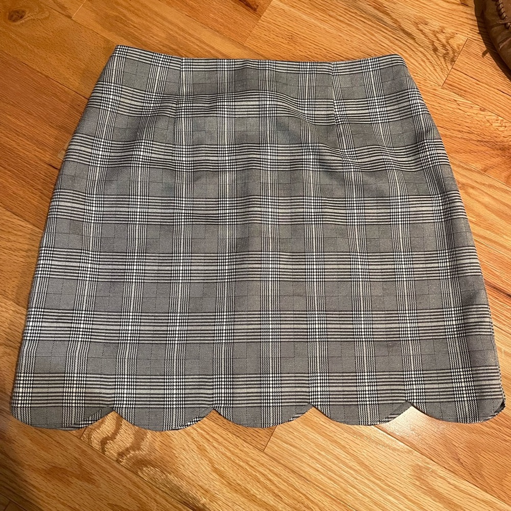 Aqua Gray Plaid Scalloped Skirt